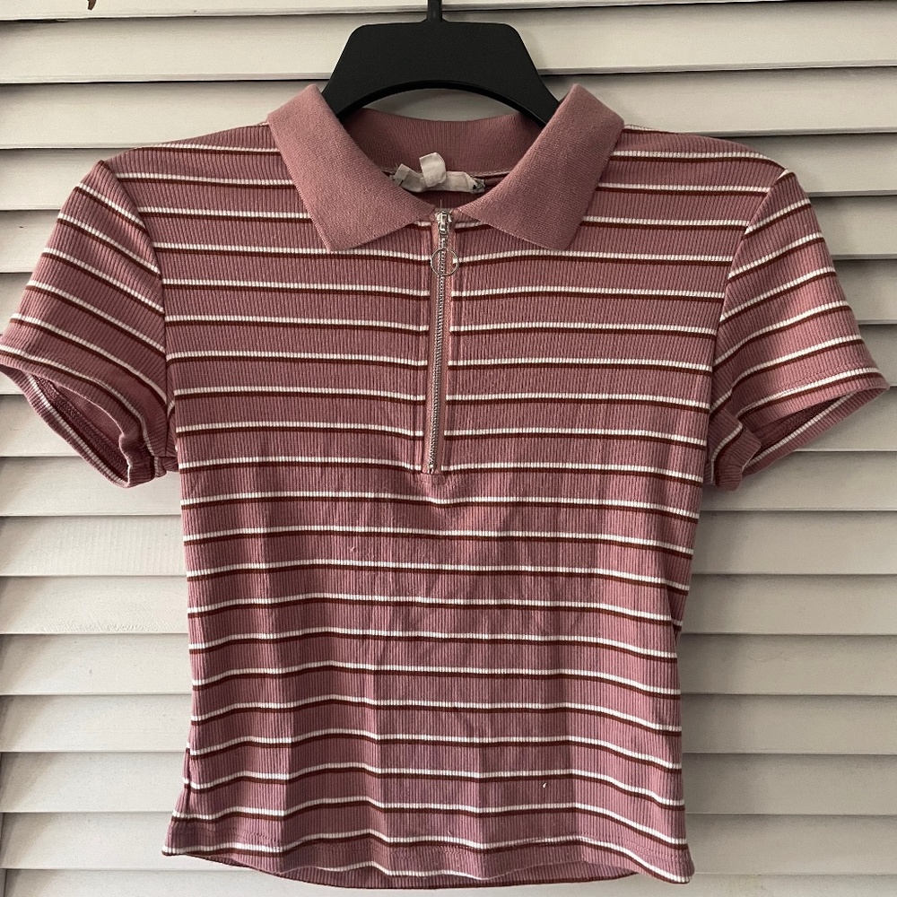 Pink Rose partial zip up shirt